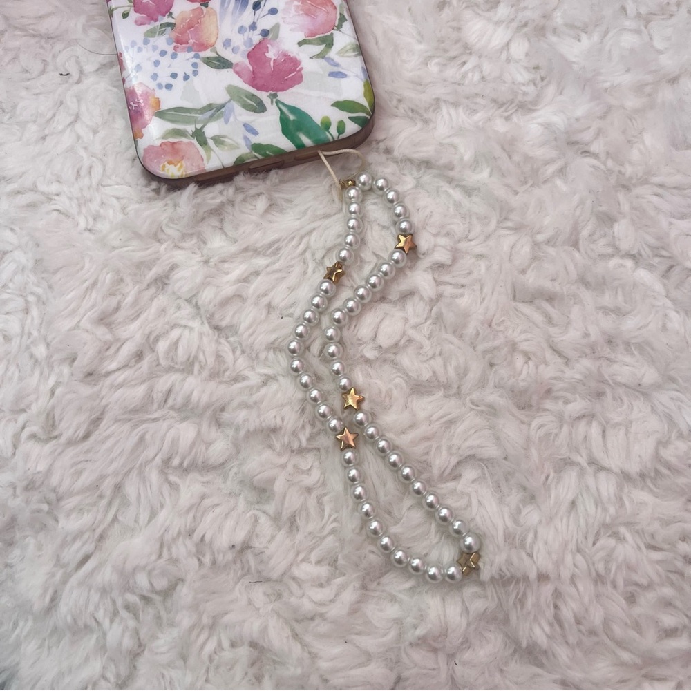 Elegant Pearl and Gold Star phone strap